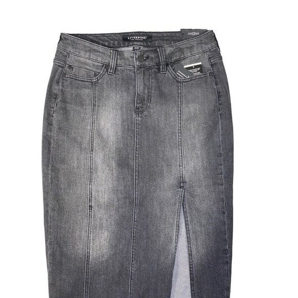 Liverpool Womens High Rise Denim Skirt‎ Front Side Slit Fray Hem Size 4/27 - Picture 3 of 12